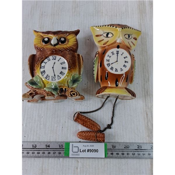 (2) Vintage Ceramic Decorative Owl Wall Clocks