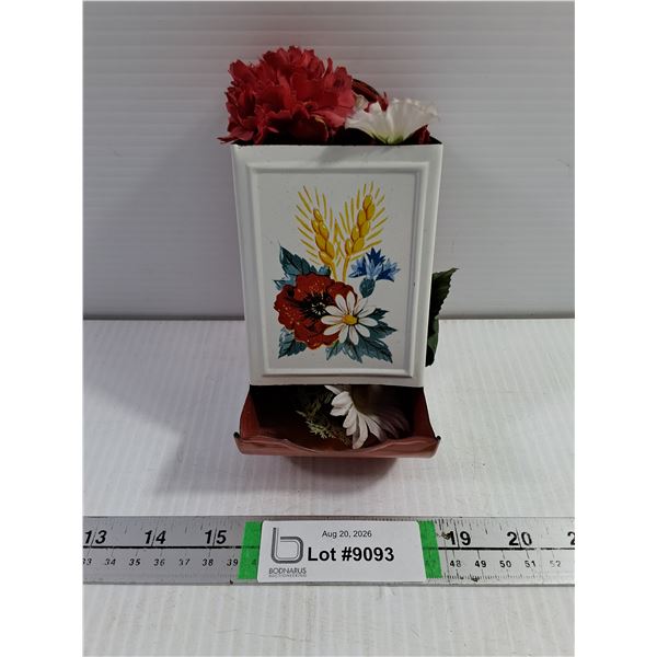 Vintage Match Box Holder with Floral/Wheat Design and Dried Flowers