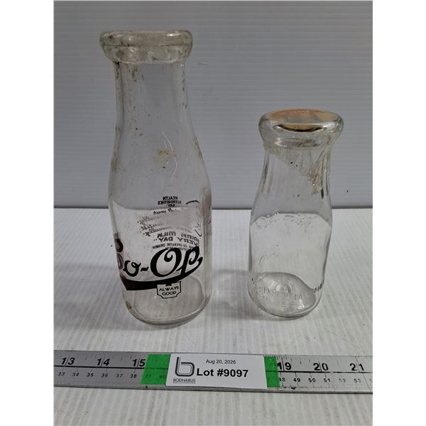 (2) Vintage Milk Bottles-Co-Op and Union Milk Co. Calgary