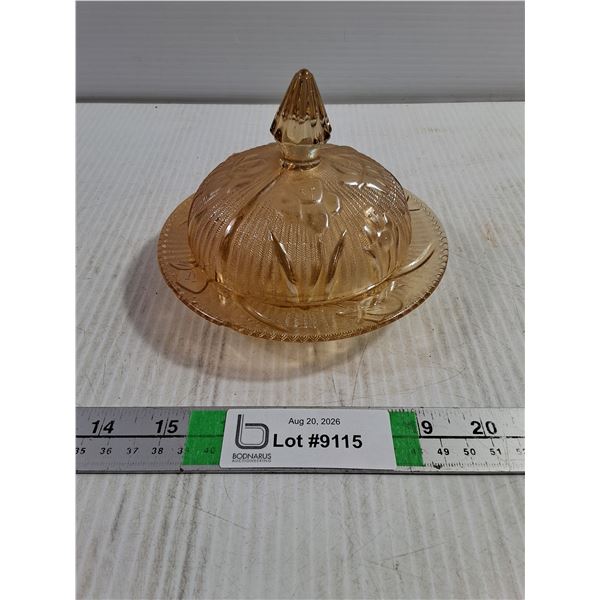 Vintage Jeannette Glass Amber Butter Dish and Cover