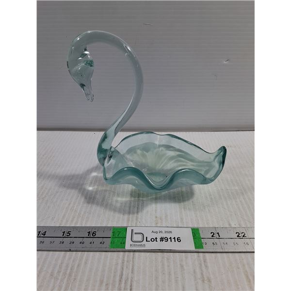 Vintage Murano-Style Art Glass Swan Dish in Seafoam Green Color
