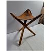 Image 2 : Vintage Hand Tooled Leather Tripod Stool Featuring a Hand Painted Cat on the Seat