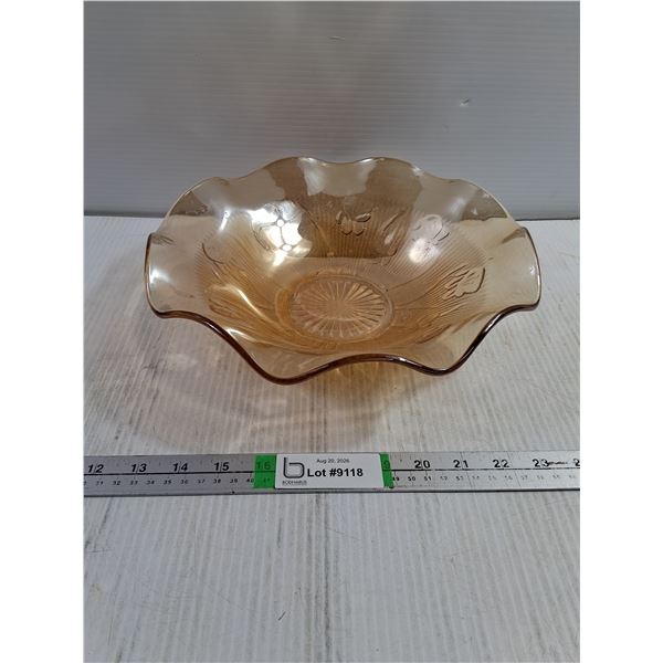 Vintage Jeannette Glass Bowl in Marigold Iridescent Carnival Glass Fruit Bowl