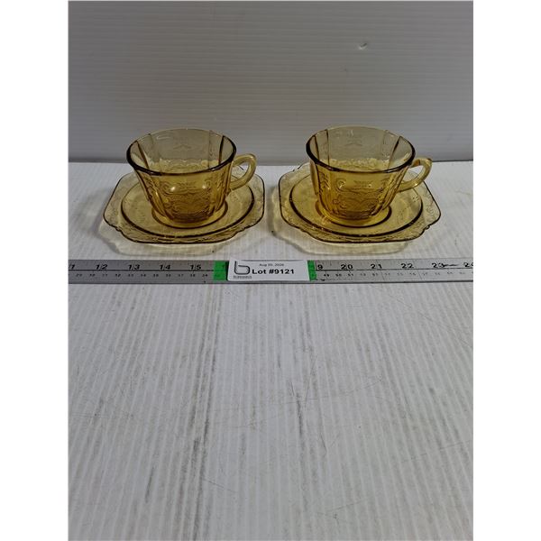 (2) Vintage Madrid Depression Glass Cup/Saucer Sets