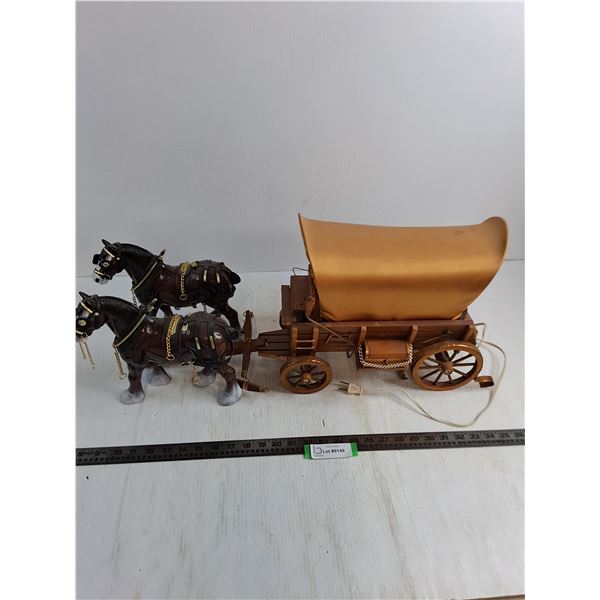 Covered Wagon & Clydesdales Table Lamp Ornament - Tested - Needs Some Repair