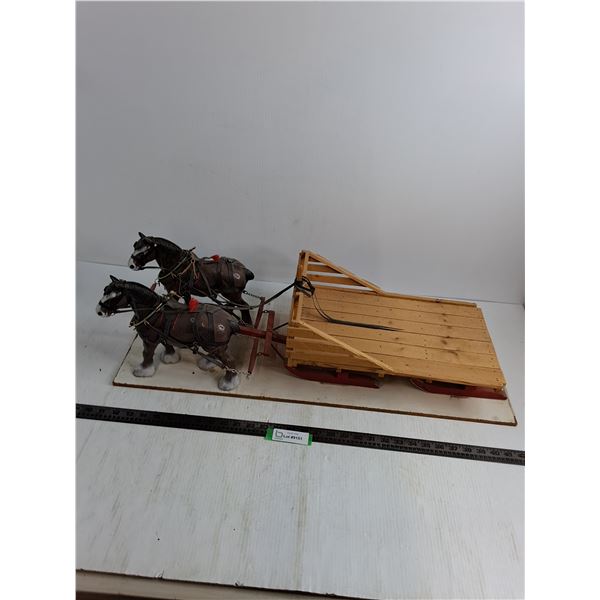 Ornamental Hay Wagon w/Clydesdales - 32x10x10"