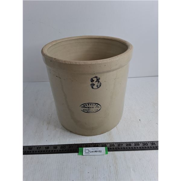 Medalta #3 Stoneware Crock - 10.5" High x 11" Diameter