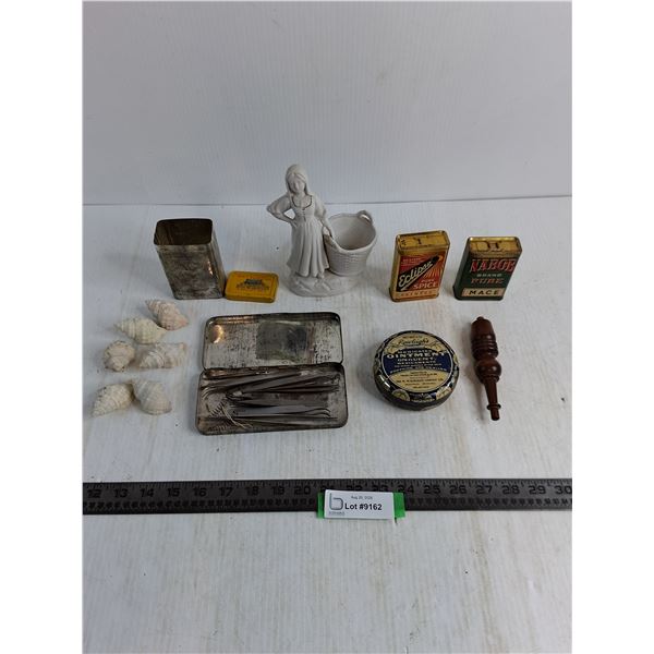 Vintage Tins, Tweezers, Ornamental Trinket Dish, Seashells