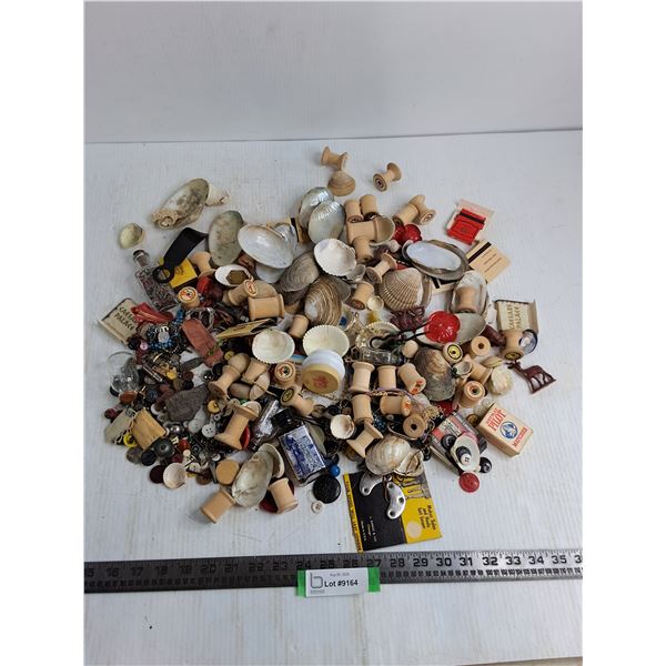 Bulk Vintage Spools, Buttons, Seashells, Other Trinkets