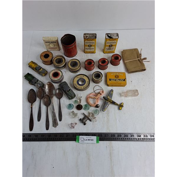 Vintage Tins, Spoons, Bottle Stoppers, Misc.
