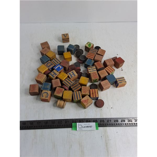 Vintage Wooden Blocks & Game Pieces