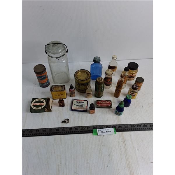 Assorted Vintage Bottles & Tins, Sealer - Some w/Product - Cannot Ship