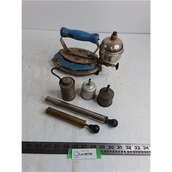 Vintage Coleman Iron & Platform, Funnels, Air Pumps