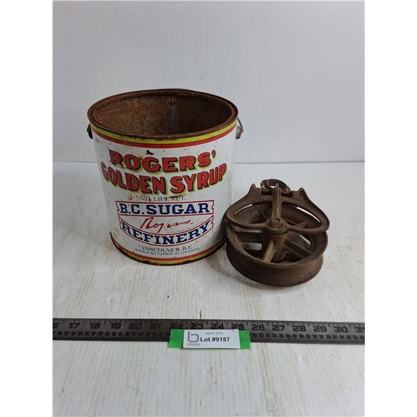 Vintage Rogers Syrup Tin, Vintage Pulley
