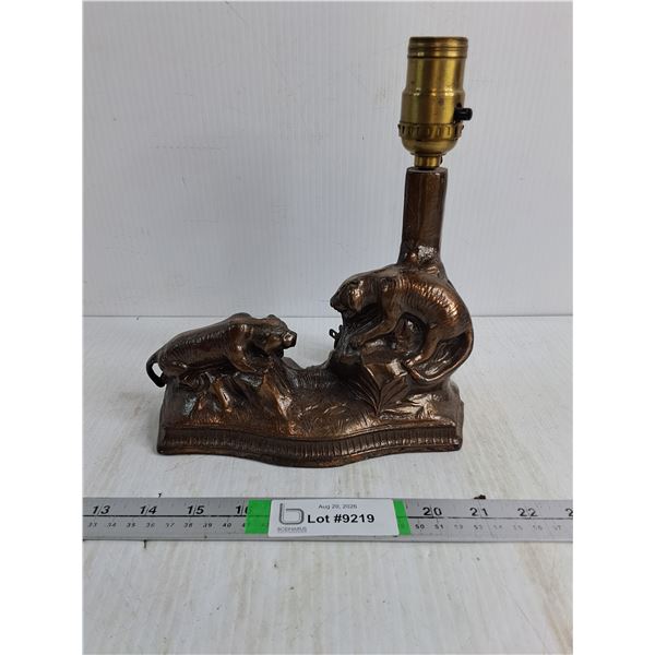 Cast Metal Table Lamp Base Featuring Two Panthers