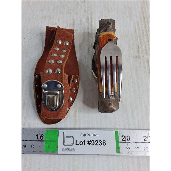 Vintage "Hobo" Camping Multi-Tool Knife with Faux-Stag Handles and holder