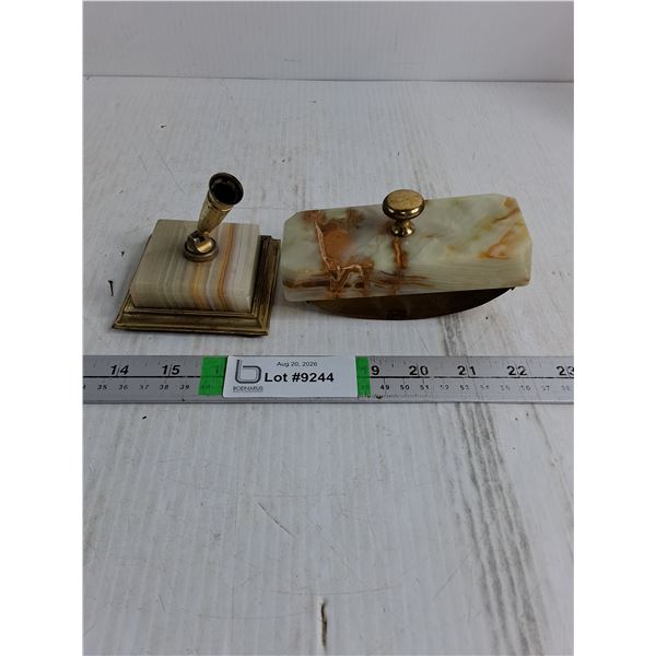 Vintage Rocker Ink Blotter/Pen Holder in Onyx Stone