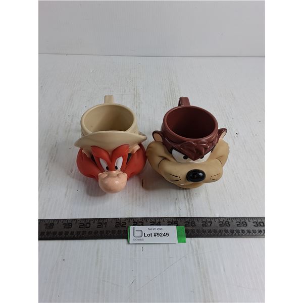 (2) Looney Tunes Plastic 3D Mugs - Yosemite Sam & Taz