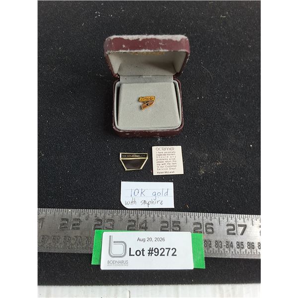 "Time Air" Pin - 10k Gold w/Sapphire - Cannot Fully Authenticate