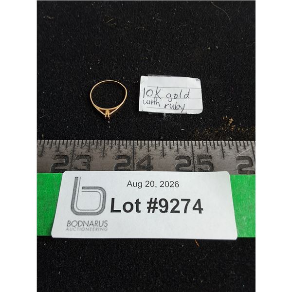 ^ 10k Gold Ring w/Ruby - Size 5.5 - Cannot Fully Authenticate