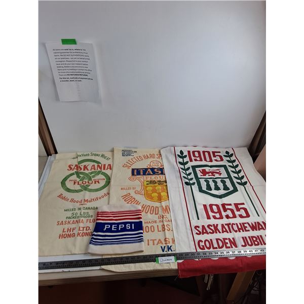 (2) Vintage Flour Sacks, Saskatchewan Banner, Pepsi Toque
