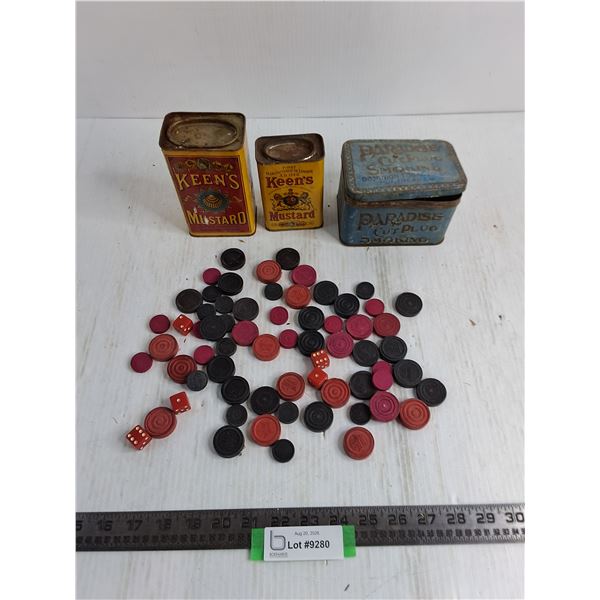 Vintage Tins & Board Game Pieces