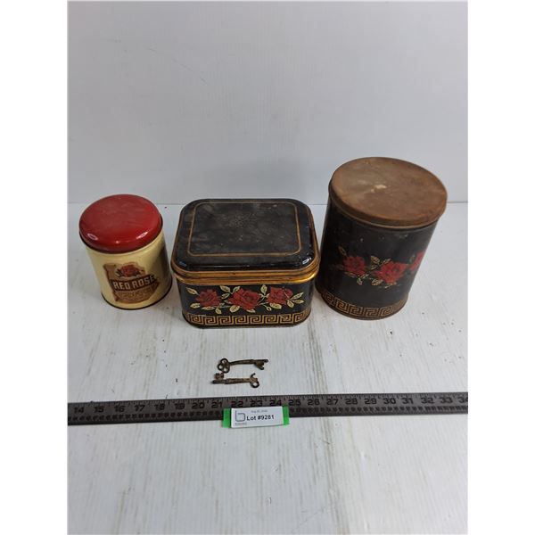 (3) Vintage Tins & Skeleton Keys