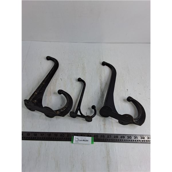 (3) Cast Iron Harness Hooks