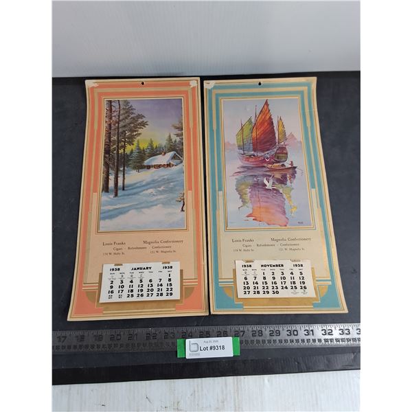 (2) Old Wall Calendars from 1938
