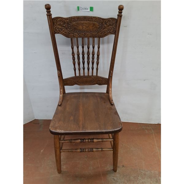 * Antique Oak Pressed Back Larkin Chair w/Spindle Legs - 39" High x 16" Width - Pickup Only
