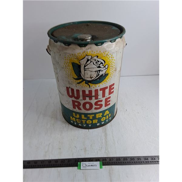 Vintage 5 Gallon White Rose HD Motor Oil Pail - Pickup Preferred