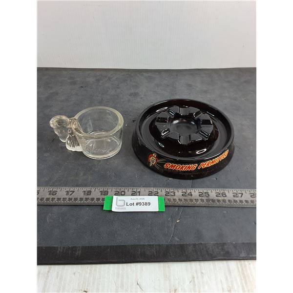 Vintage Ceramic "Smoking Permitted" Ash Tray, Gaylord Glass Mug