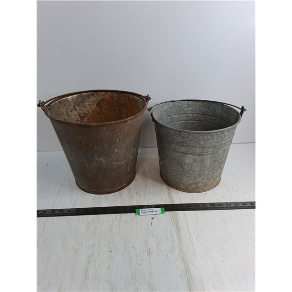 (2) Vintage Galvanized Pails - 12.5" & 11" Diameters