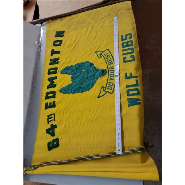 Vintage Yellow Parade Flag For The 64th Edmonton Wolf Cubs 46"x30" ( as is, cannot ship)