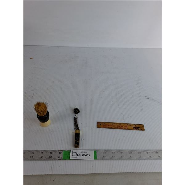 Vintage Shaving Brush, Vintage Wooden Promotional Ruler, Vintage Japanese Damascene With Bobby Pins
