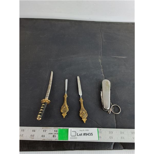 Strata Branded Stainless Multi-tool, Miniature Katana Sword, Ornate Letter Openers