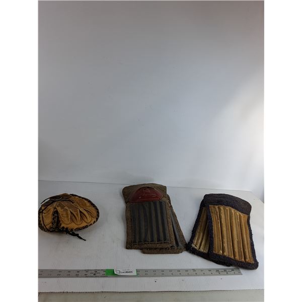 Vintage Hockey Shin Guards, Vintage Leather Catcher's Mitt