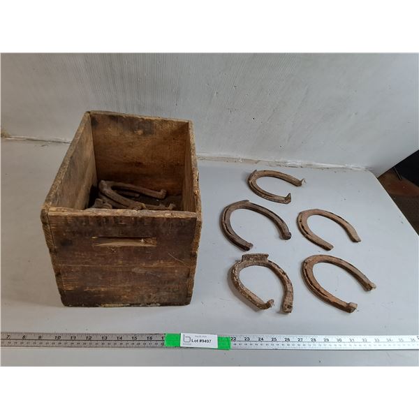 Wooden Crate 14" x 9.25" x 9" & Vintage Metal Horseshoes- Can't Ship