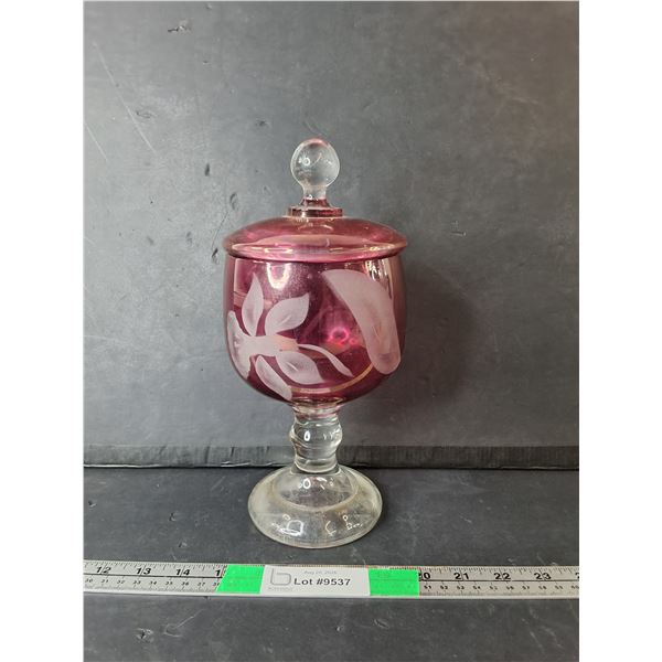 Ruby Glass Footed Candy Dish 11"