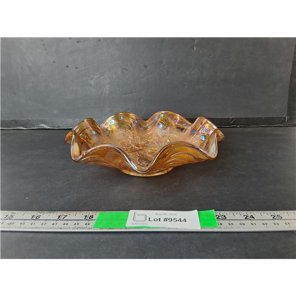 Pansy Blossoms and Buds Iridescent Ruffled Bowl 9" Diameter