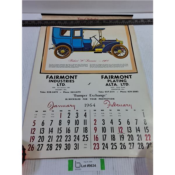 Vintage 1964 Calendar from Fairmont Industries/Plating-Calgary,Alberta