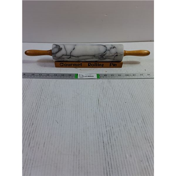 (1) Gourmet Rolling Pin Featuring Polished White Marble Barrel