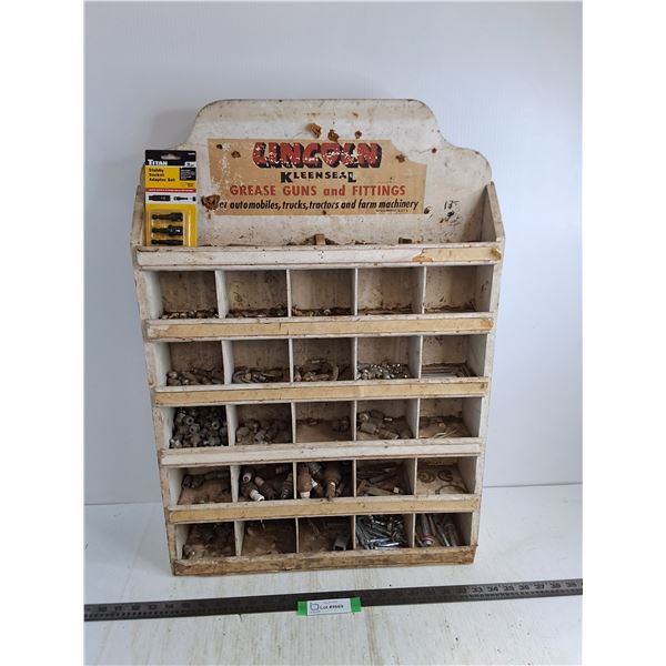 Vintage Wooden Shop Parts Cabinet w/Assorted Parts - 28x20x5" - Cannot Ship