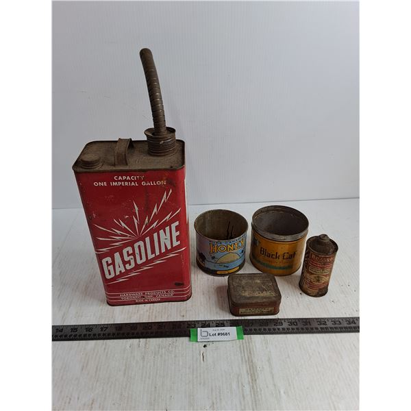 Vintage Tins & 1-Gallon Fuel Can