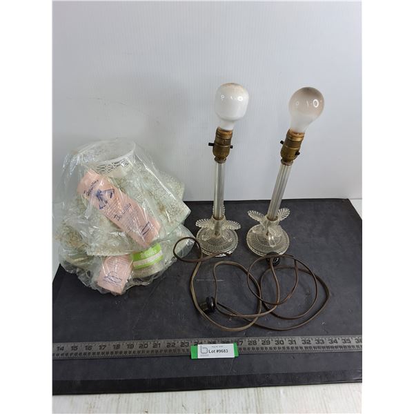(2) Vintage Night Lamps w/Unused Woolco Beautilite 12" Plastic Lamp Shades - Tested