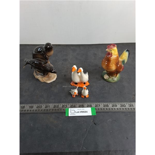 (3) Porcelain Ornament Sets - Seals, Geese, Rooster