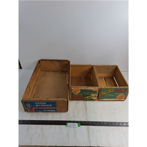 (3) Wooden Fruit Crates - Largest 20" x 12", Pickup Preferred