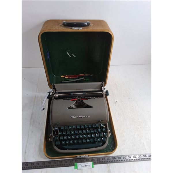 Vintage Manual Remington Typewriter Anchored to Carry Case - Cannot Ship