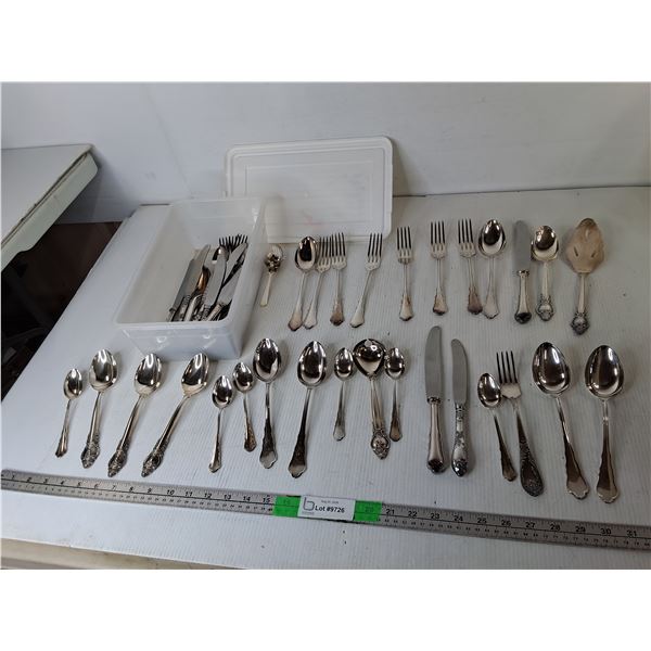 Plastic Storage Container & Silver Plated Cutlery
