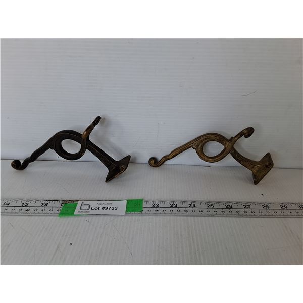 (2) Vintage Brass Wall Mounted Hooks